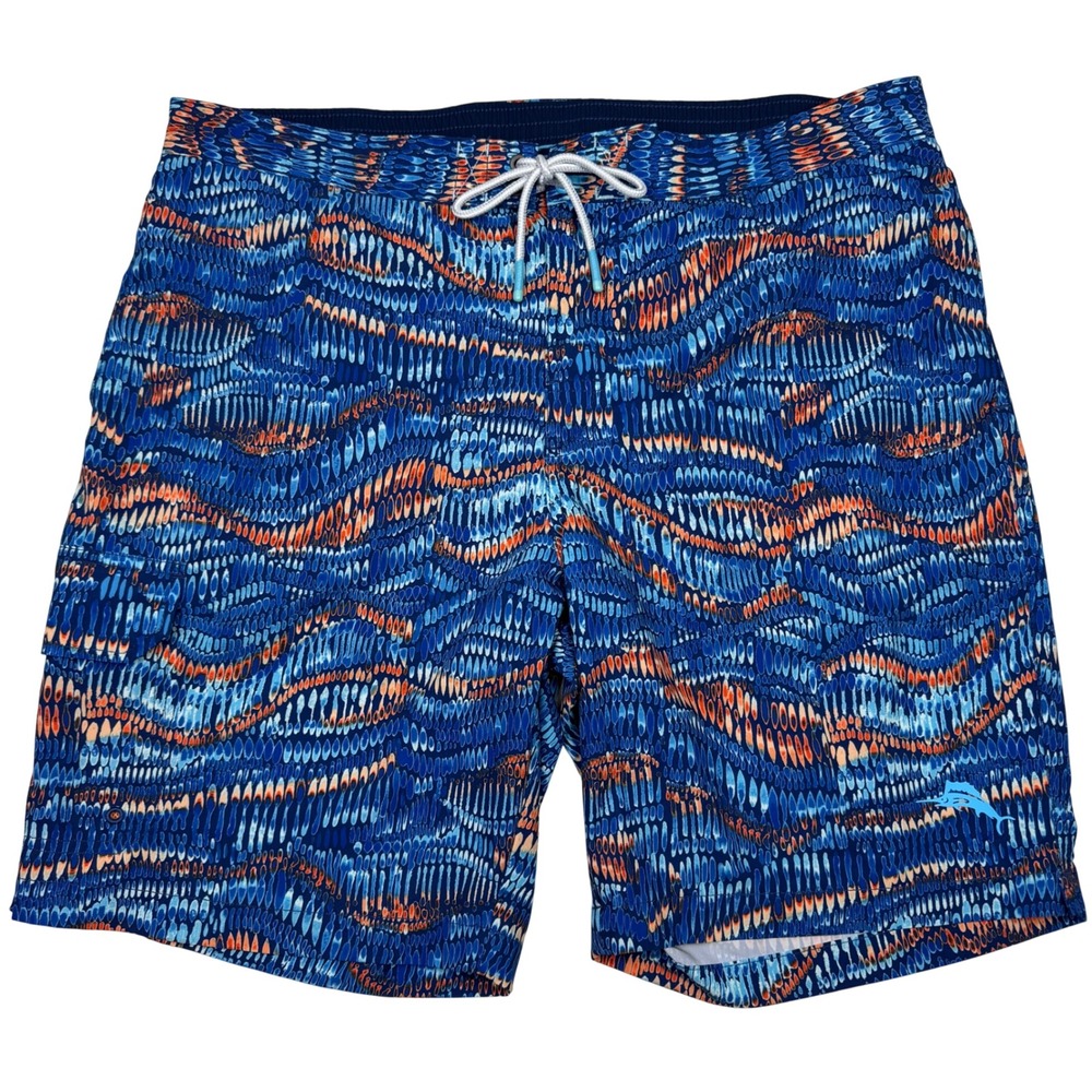Tommy Bahama Swim Trunks Mens XL Blue Orange Board Shorts Baha Fish Tropical